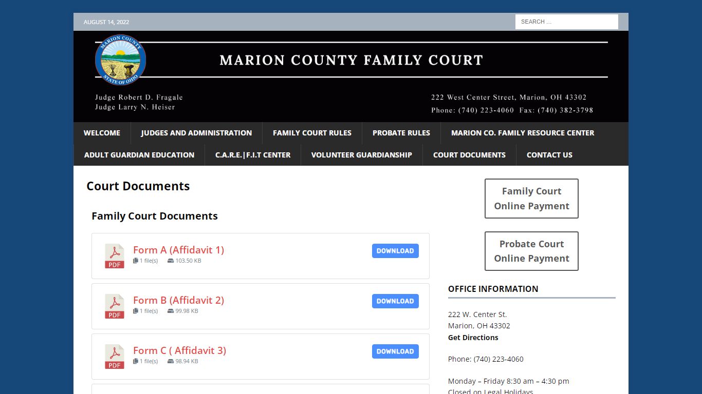 Court Documents – Family Court - Marion County, Ohio